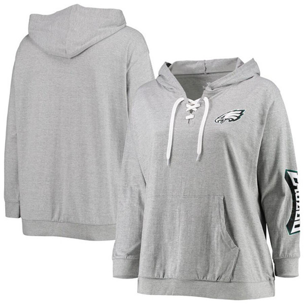 Women's Philadelphia Eagles Heathered Gray Lace-Up Pullover Hoodie